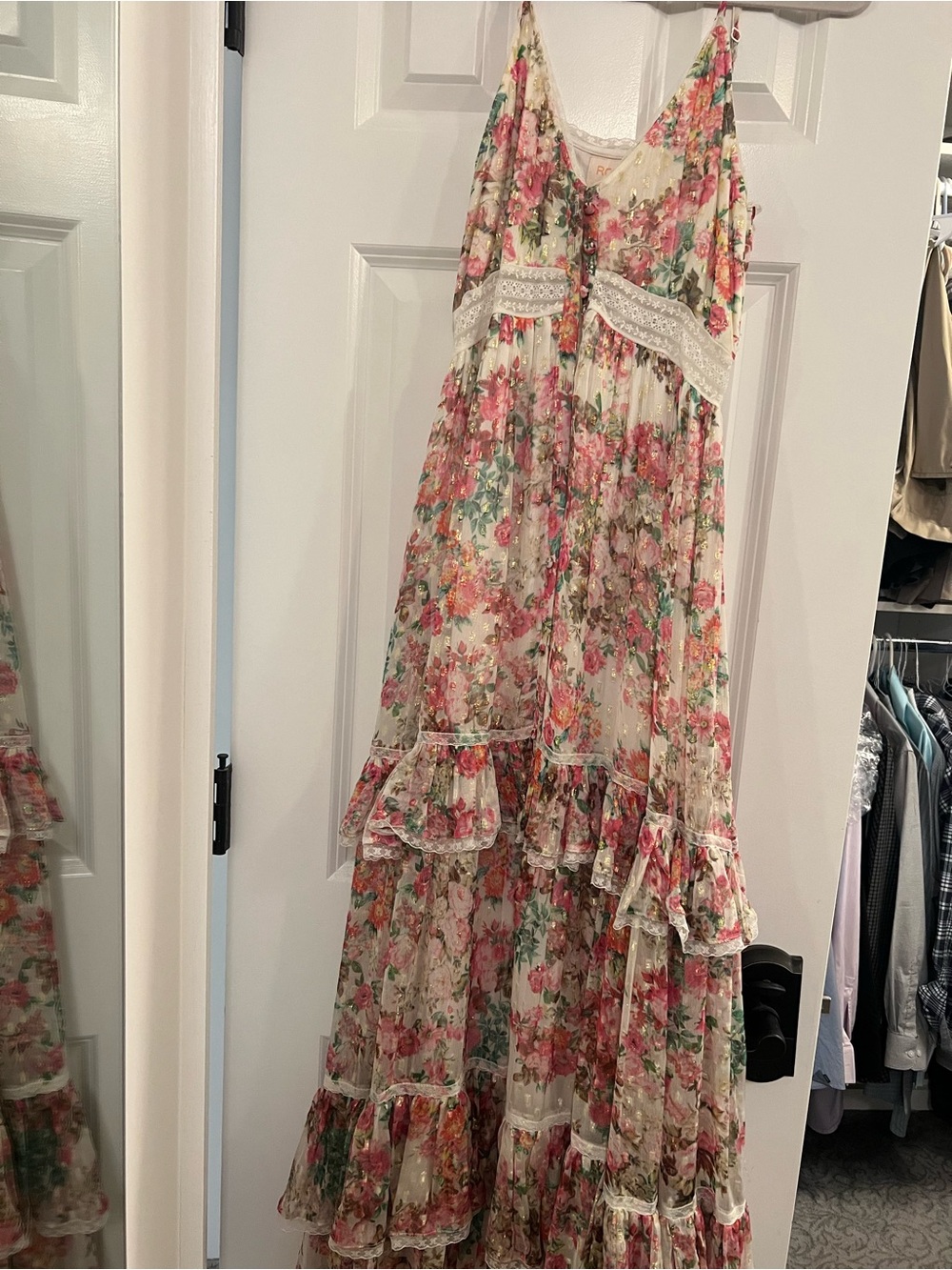 Rococo Sand Cream Floral Ruffle Maxi Dress